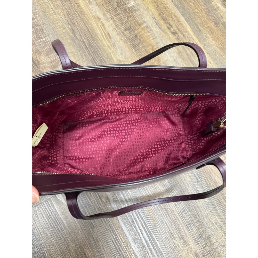 Kate Spade New York Leather Tote Bag Burgundy Plum Top Zip Shoulder Bag - Picture 13 of 16